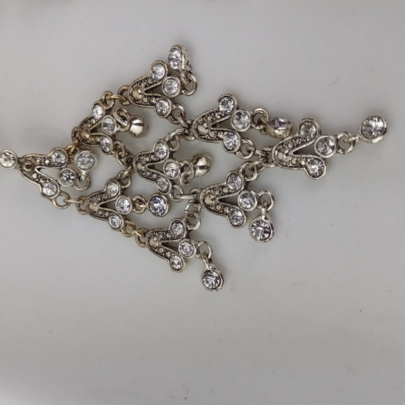 Rhinestone Chandelier Fringe Silver-Tone With Golden Hue Drop Earrings - Picture 9 of 11